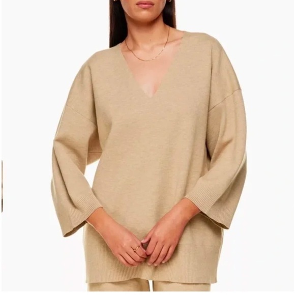 Aritzia Sweaters - Aritzia Wilfred Free Souvenir Sweater Heather Taupe V Neck 3/4 Sleeve Oversized